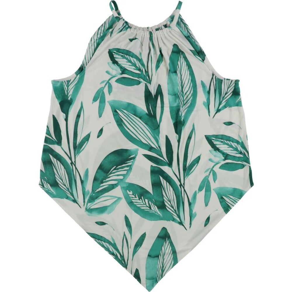 Alfani Womens Printed Pointed-Hem Halter Top Shirt, Green, L, DM